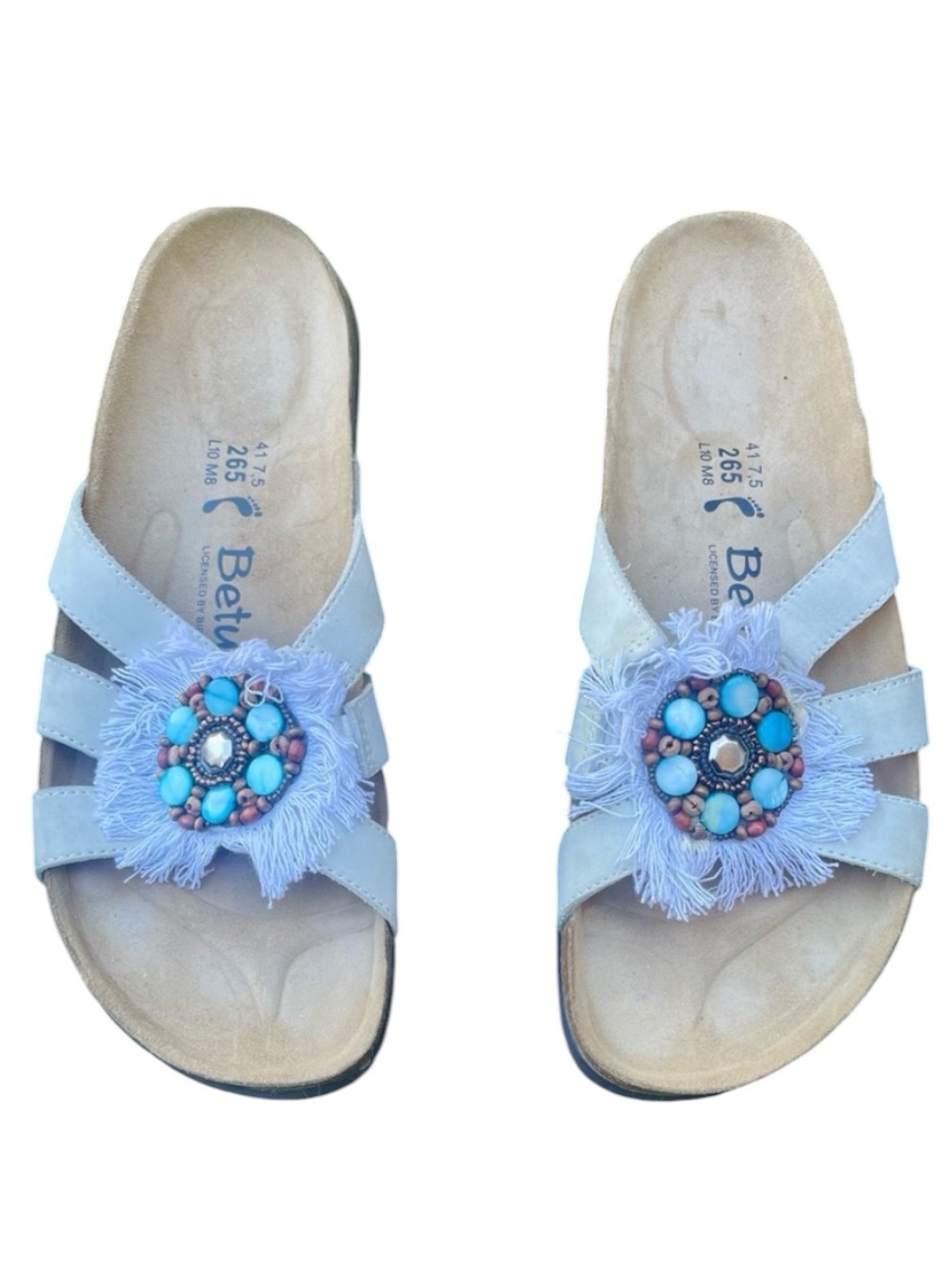 Birkenstock Betula Jeweled White Leather Sandals Eu 41